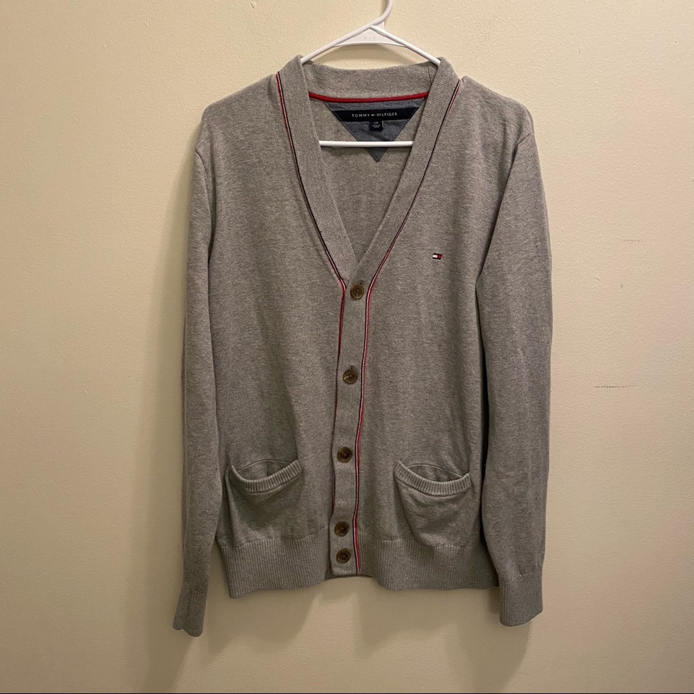 Tommy Hilfiger Grey Cardigan Sweater Large L EUC
